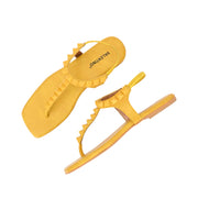 Women Yellow T-Strap Low-Heeled Sandals (W-SHI-115-YELLOW)
