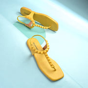 Women Yellow T-Strap Low-Heeled Sandals (W-SHI-115-YELLOW)