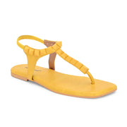 Women Yellow T-Strap Low-Heeled Sandals (W-SHI-115-YELLOW)