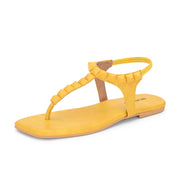 Women Yellow T-Strap Low-Heeled Sandals (W-SHI-115-YELLOW)