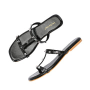 Women Black Patent Studded Flats (W-SHI-116-BLACK)