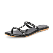 Women Black Patent Studded Flats (W-SHI-116-BLACK)