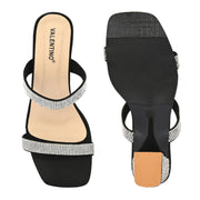 Women Black Crystal Block Heels (W-SHI-125-BLACK)