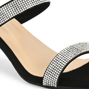 Women Black Crystal Block Heels (W-SHI-125-BLACK)