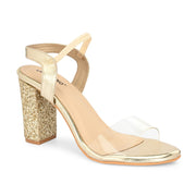 Women Transparent Strap Party Block Heels (W-SHI-126-GOLD)