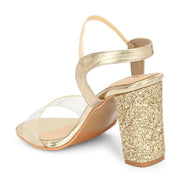 Women Transparent Strap Party Block Heels (W-SHI-126-GOLD)