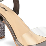 Women Transparent Strap Party Block Heel Sandals (W-SHI-126-GUNMETAL)