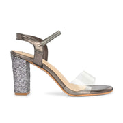 Women Transparent Strap Party Block Heel Sandals (W-SHI-126-GUNMETAL)