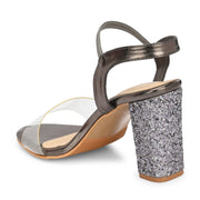 Women Transparent Strap Party Block Heel Sandals (W-SHI-126-GUNMETAL)