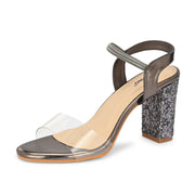 Women Transparent Strap Party Block Heel Sandals (W-SHI-126-GUNMETAL)