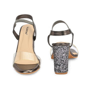 Women Transparent Strap Party Block Heel Sandals (W-SHI-126-GUNMETAL)