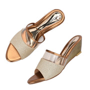Women Gold Slip-On Wedge Heels (W-SHI-74-GOLD)