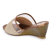 Women Gold Slip-On Wedge Heels (W-SHI-74-GOLD)