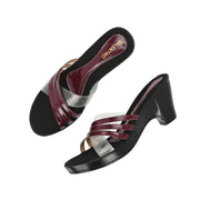 Women Bordo & Clear Strap Slip-On Heels (W-SHI-75-BORDO)
