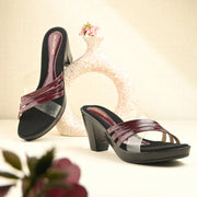 Women Bordo & Clear Strap Slip-On Heels (W-SHI-75-BORDO)