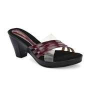 Women Bordo & Clear Strap Slip-On Heels (W-SHI-75-BORDO)