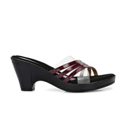 Women Bordo & Clear Strap Slip-On Heels (W-SHI-75-BORDO)