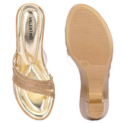 Women Gold Crystal Strap Slip-On Heels (W-SHI-76-GOLD)