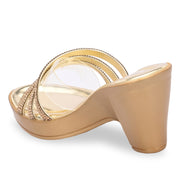 Women Gold Crystal Strap Slip-On Heels (W-SHI-76-GOLD)