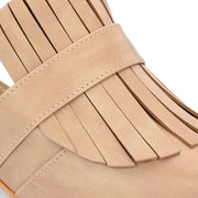 Women Beige Fringe Slip-On Kitten Heels (W-SHI-79-BEIGE)