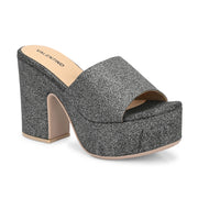 Women Grey Glitter Platform Block Heels (W-SHI-85-GREY)