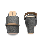 Women Grey Glitter Platform Block Heels (W-SHI-85-GREY)