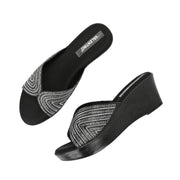 Women Black Sparkle Wedge Heels (W-TLC-048A-BLACK)