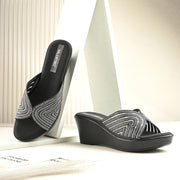 Women Black Sparkle Wedge Heels (W-TLC-048A-BLACK)