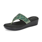 Women Slip-On Toe Post Thong Flats (W-TT-10-BOTTLE-GREEN)