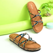 Women Colorful Strap Sandals - Premium Collection (W-UV-01-BLACK-MULTI)