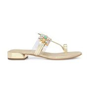 Women Stylish Golden Glam Jeweled Flats (W-VI-23-GOLD)