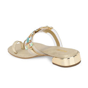 Women Stylish Golden Glam Jeweled Flats (W-VI-23-GOLD)