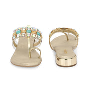 Women Stylish Golden Glam Jeweled Flats (W-VI-23-GOLD)