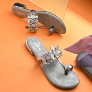 Women Stylish Grey Jeweled Flats (W-VI-23-GREY)