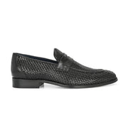 Men Premium Woven Leather Party Penny Loafers (Winston-10-Black)
