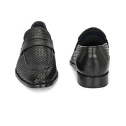 Men Premium Woven Leather Party Penny Loafers (Winston-10-Black)