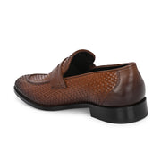 Men Premium Woven Leather Party Penny Loafers (Winston-10-Tan)