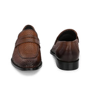 Men Premium Woven Leather Party Penny Loafers (Winston-10-Tan)