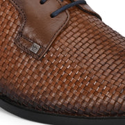 Men Premium Woven Leather Lace Up Party Shoes (Winston-55-Tan)