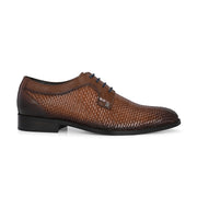 Men Premium Woven Leather Lace Up Party Shoes (Winston-55-Tan)