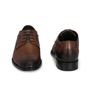 Men Premium Woven Leather Lace Up Party Shoes (Winston-55-Tan)