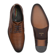 Men Premium Woven Leather Lace Up Party Shoes (Winston-55-Tan)