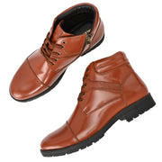 Men Premium Leather Police Lace-Up Ankle Boots with Side Zipper (Global-86-Tan)
