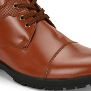 Men Premium Leather Police Lace-Up Ankle Boots with Side Zipper (Global-86-Tan)