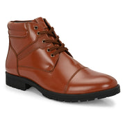 Men Premium Leather Police Lace-Up Ankle Boots with Side Zipper (Global-86-Tan)