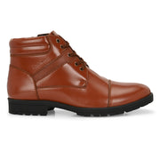 Men Premium Leather Police Lace-Up Ankle Boots with Side Zipper (Global-86-Tan)