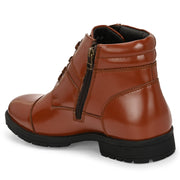 Men Premium Leather Police Lace-Up Ankle Boots with Side Zipper (Global-86-Tan)