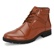 Men Premium Leather Police Lace-Up Ankle Boots with Side Zipper (Global-86-Tan)