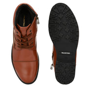 Men Premium Leather Police Lace-Up Ankle Boots with Side Zipper (Global-86-Tan)