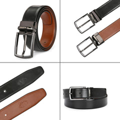 Valentino Men's Genuine Leather Reversible Belt – Black and Tan with Premium Buckle (M-BT-MM-115)